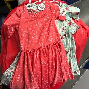 Red Dress with Crown and Star Pattern & Lollipop Dress & Flowers Kids Dress